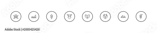 Foto outline fairy tale icons set - karakasakozou, ogre, phoenix