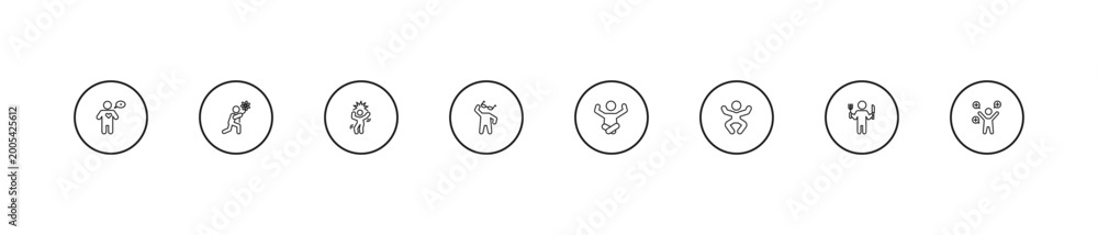 Fototapeta premium outline feelings icons set - crazy human, cool human, relieved human. editable vector for web and mobile ui