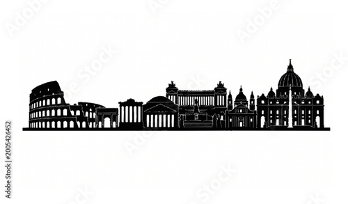 Canvas Print Rome skyline silhouette with Colosseum and St Peters Basilica black vector citys