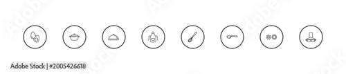 Photos outline kitchen icons set - platter, apron, beater