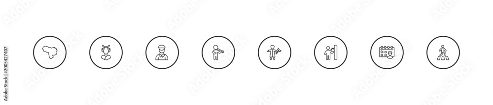 Fototapeta premium outline people icons set - dutch, man playing a flute, judge with hammer. editable vector for web and mobile ui