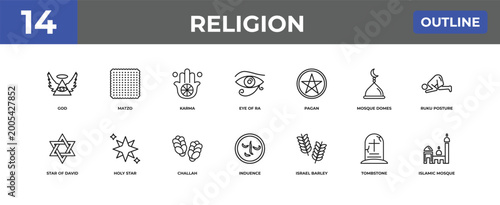 Obraz na płótnie outline religion icons set - god, matzo, tombstone