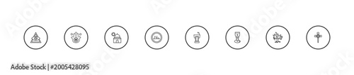Foto outline religion icons set - zuhr prayer, halal, tribune