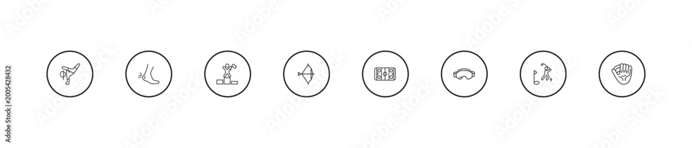 Fototapeta premium outline sport icons set - number one athlete, archery, hockey arena. editable vector for web and mobile ui