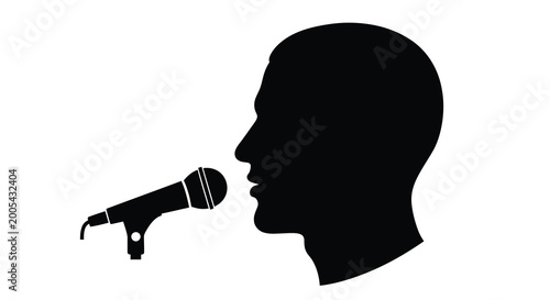 Foto Silhouette of a person speaking into a microphone on a white background high qua