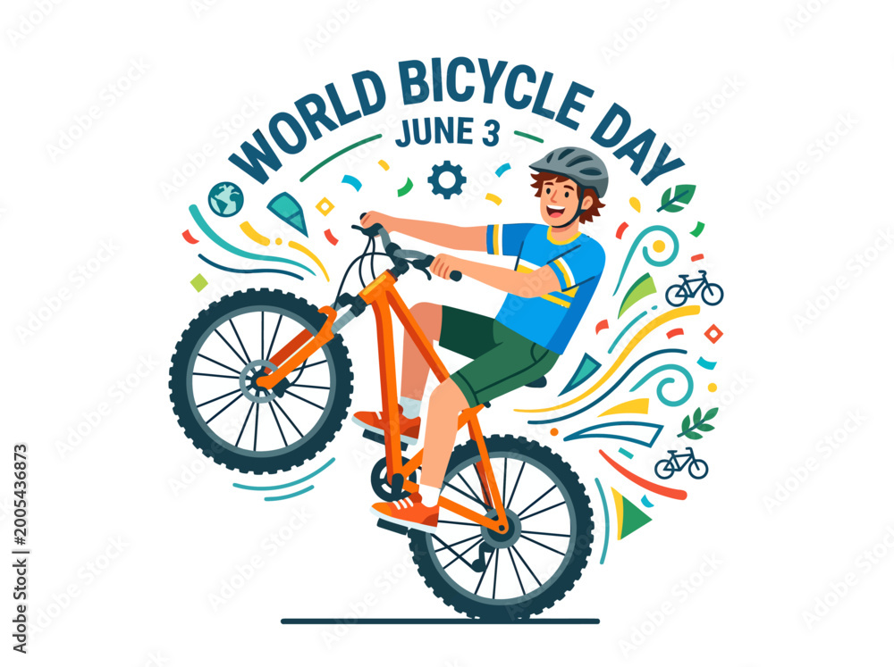 Obraz premium Celebrate World Bicycle Day on June 3rd with a Fun Cycling Illustration