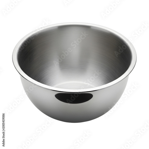Stainless steel mixing bowl with smooth finish isolated on transparent background