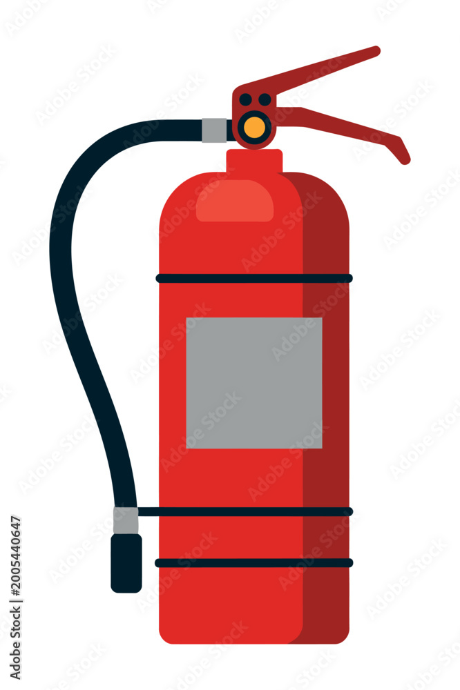 Obraz premium Red fire extinguisher illustration with black hose on white background
