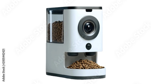 Automatic Pet Food Dispenser with Camera on Transparent Background