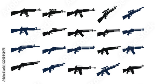 Photos Collection of Diverse Firearm Silhouettes, Military and Hunting Weapon Icons