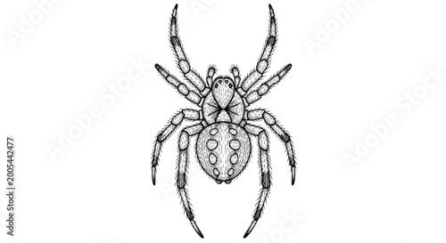 Tableau sur toile Detailed black and white illustration of a garden spider on a white background