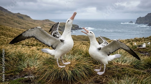 Two majestic Southern Royal Albatross performing courtship dance on Campbell Island.