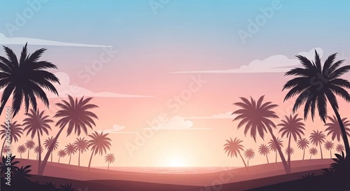 Tropical palm trees at sunset beach.