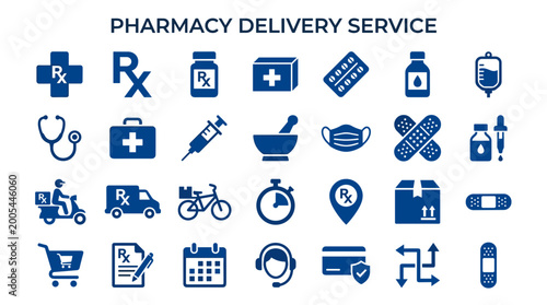 фотографія Pharmacy delivery service icons collection for online medicine and prescription