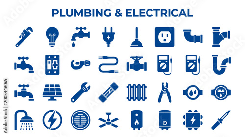 Bild auf Leinwand Plumbing and Electrical Icons Set