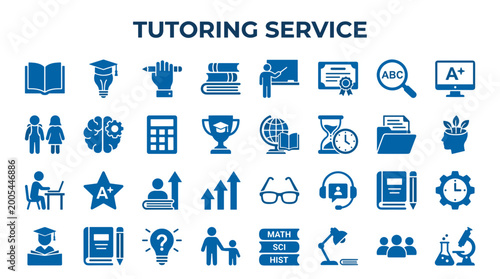 Fotografie Education and learning concept with diverse icons representing academic subjects