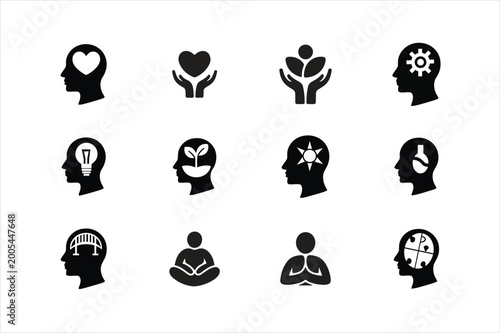 Mental health support silhouette profile vector illustration