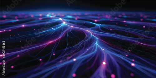 Obraz na plátně A futuristic abstract wallpaper featuring glowing blue light waves and motion li