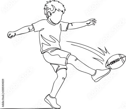 Child Kicking Football with Full Force  Dynamic Forward Motion Soccer Action