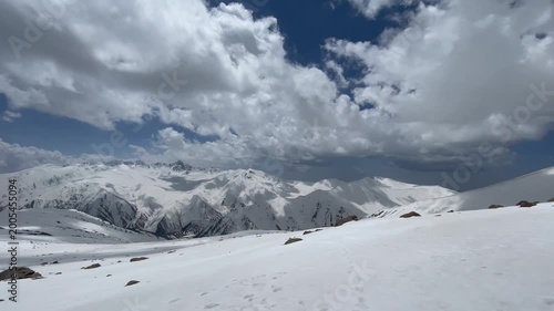 Snow Covered Mountains with Dramatic Clouds – Winter Landscape Scenic View in gulmarg gandola phase 2
