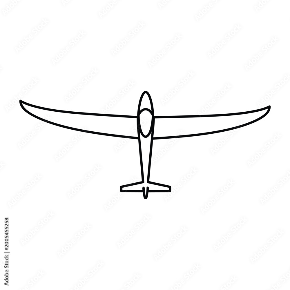 Obraz premium Simple glider plane outline black white line art illustration for aviation flying air travel and adventure concept