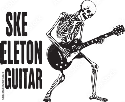 vector icon flat, skeleton with guitar, stencil