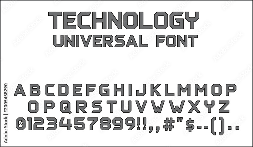 Fototapeta premium Technology universal font alphabet and numbers isolated on transparent background, Vector