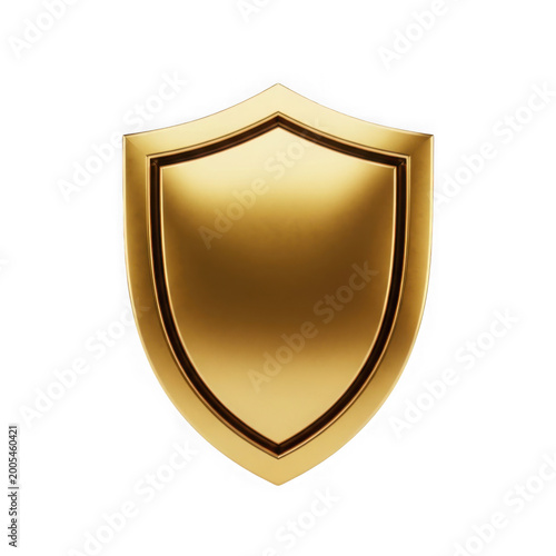 Glossy gold shield icon with protective emblem design