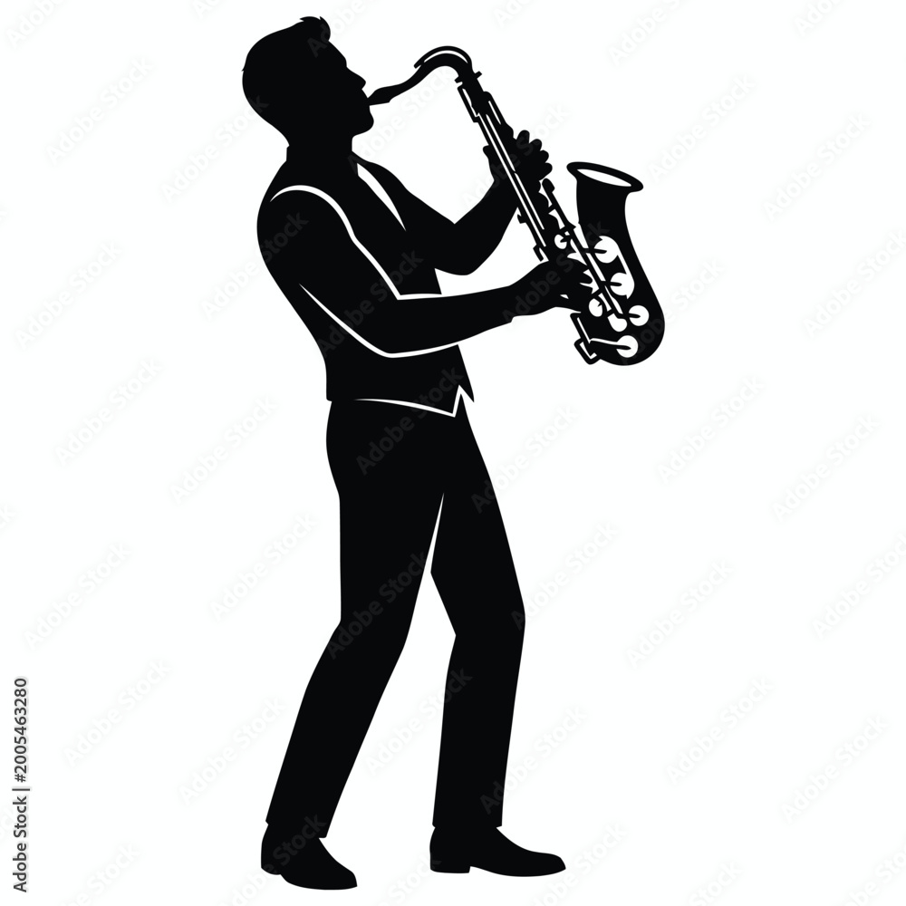 Naklejka premium Man playing saxophone musical instrument vector silhouette
