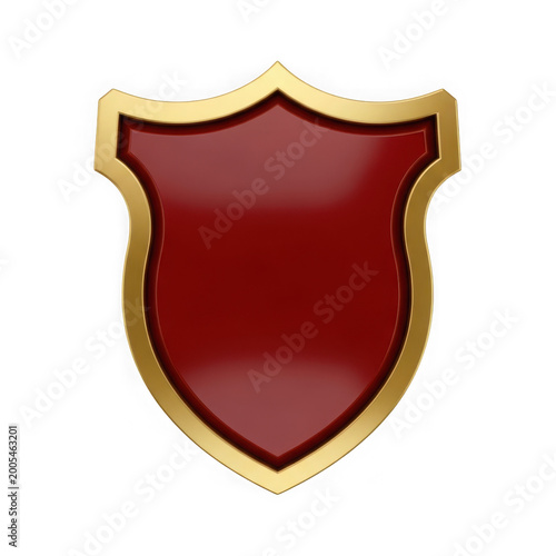 Gilded shield with deep burgundy center and ornate golden border