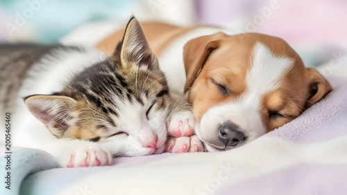Cat and dog sleeping together