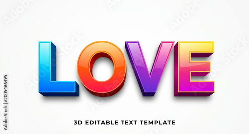 Love 3D editable text effect template bold extruded lettering modern vector design isolated on white background