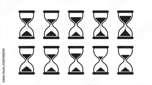 Black hourglass icon set illustrating time passing and productivity workflow visuals