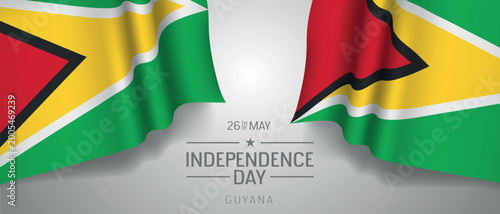 Guyana happy independence day greeting card, banner with template text vector illustration
