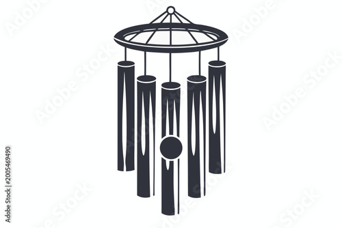 Konstfotografi Zen Wind Chime Vector Icon, Minimalist Black and White Garden Hanging Decoration