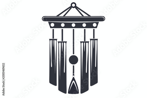 Bild auf Leinwand Tubular Wind Chime Silhouette, Hanging Outdoor Music Ornament Icon in Black and