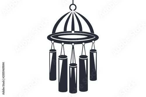Canvastavla Wind Chime Decorative Silhouette, Minimalist Hanging Garden Bells Icon Vector Il