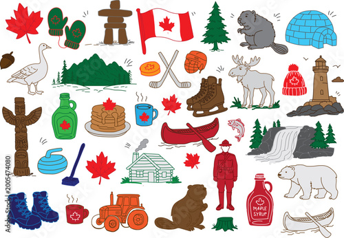 Εκτύπωση καμβά Canada Day hand drawn doodle set