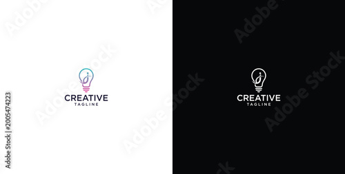 Tableau sur toile smart bulb tech logo design, creative idea, digital logo technology, initial log
