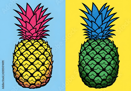 Vibrant and Colorful Pineapple Illustration with Abstract Backgrounds