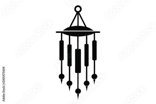 Billede på lærred Zen Style Wind Chime Icon Silhouette for Wellness and Meditation Graphics