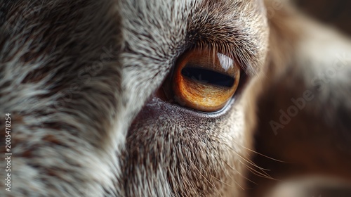 Extreme macro close-up of goat eye with horizontal pupil