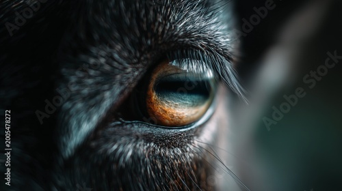 Extreme macro close-up of goat eye with horizontal pupil