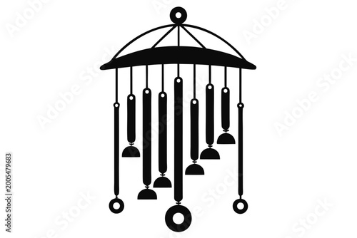 Obraz na plátně Artistic Wind Chime Silhouette Graphic for Home and Garden Branding