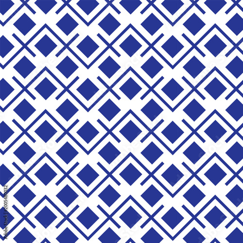 abstract geometric seamless pattern, blue pattern, diamond motif, Igeta-bishi, Igeta, well frame, indigo-dyed, blue-and-white color scheme, interlocking grid of diamonds, Japanese geometric design