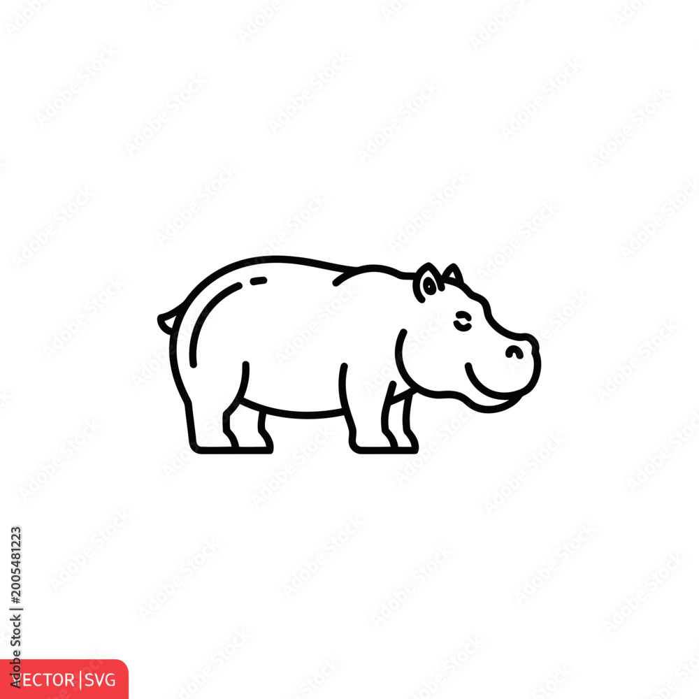 Fototapeta premium Cute Hippo Outline Icon Vector Illustration