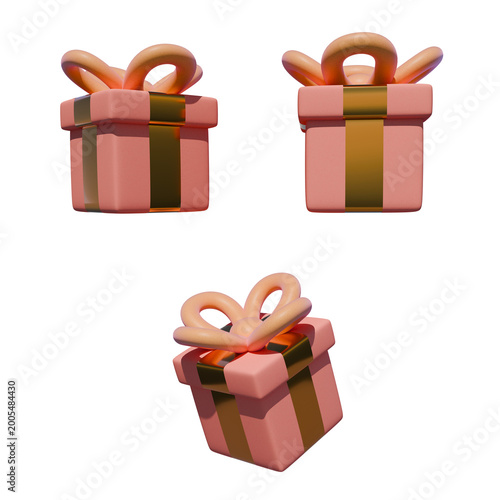 Isomeric View of Pink Gift Boxes with gold ribbons