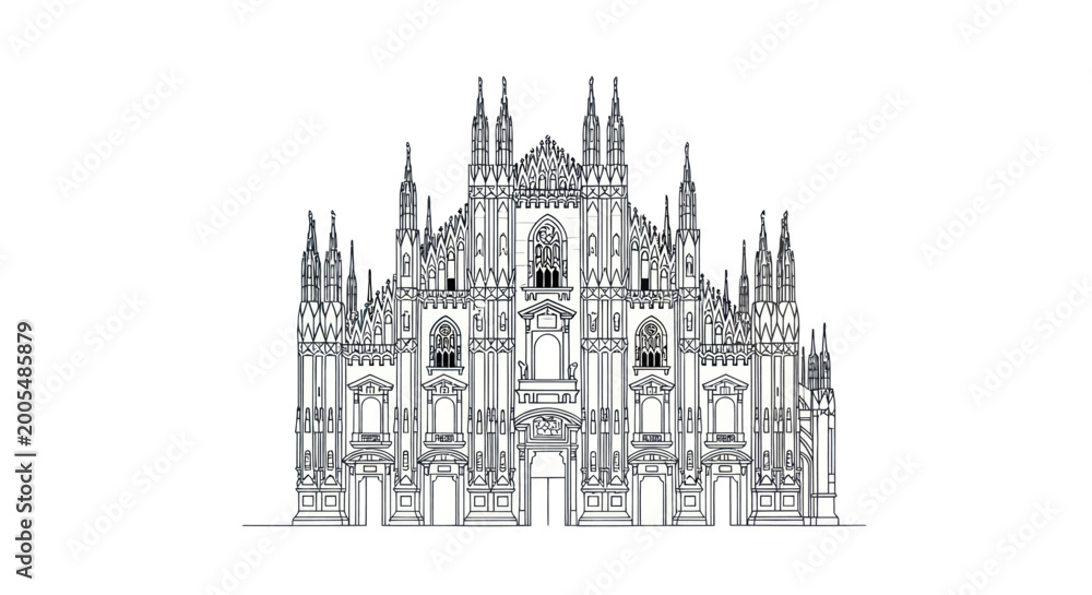 Fototapeta premium Milan Cathedral Duomo Line Art Illustration