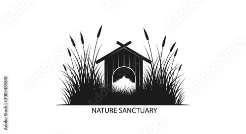 Foto Nature sanctuary silhouette with wooden hut and tall grass