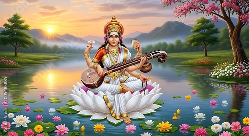 Goddess Saraswati Playing Veena.